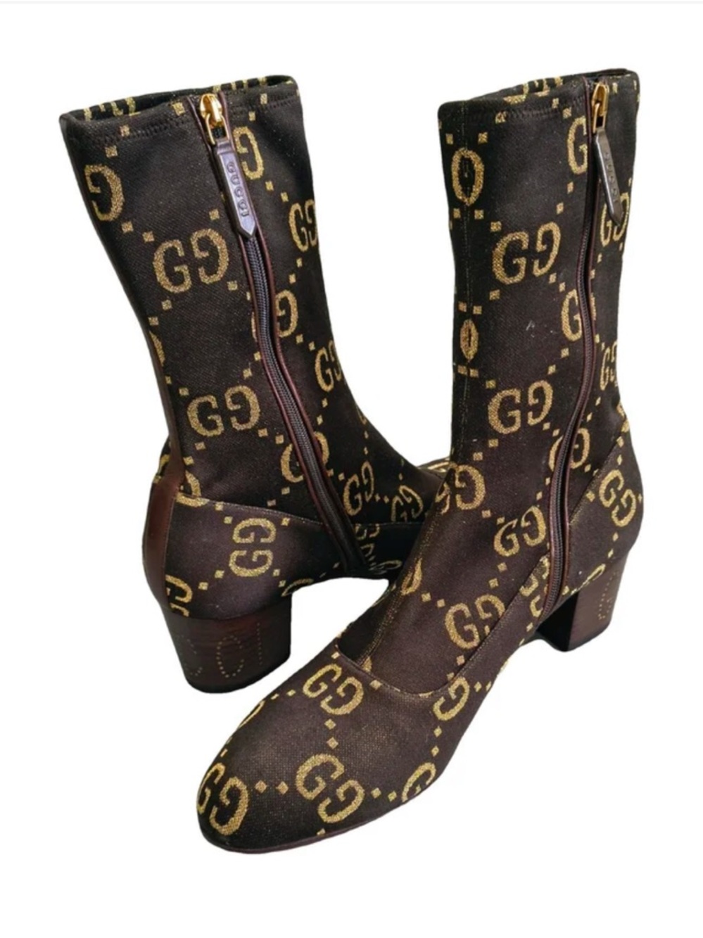 Rare Gucci Brown GG Logo Mid-Calf Ankle Boots limited edition